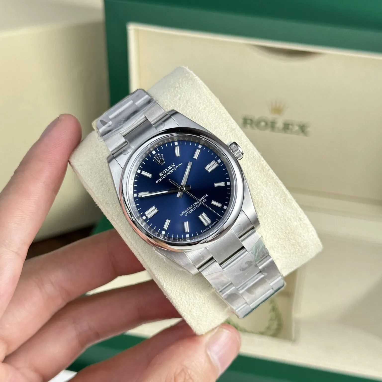 Oyster Perpetual blues Zifferblatt Oyster Armband