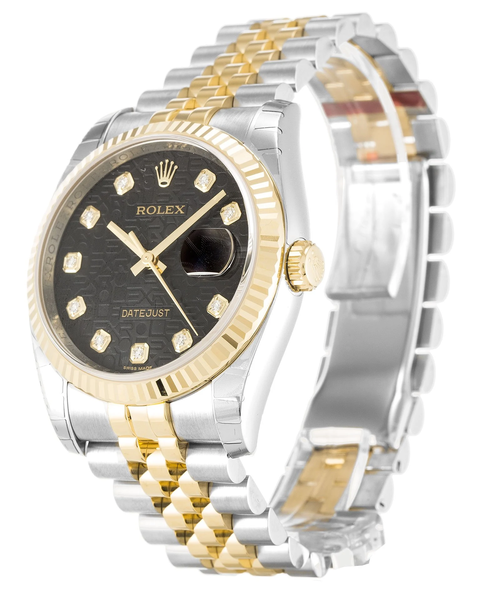 Datejust Schwarz Zifferblatt mit Jubilee-Muster 116233 Perspektivansicht