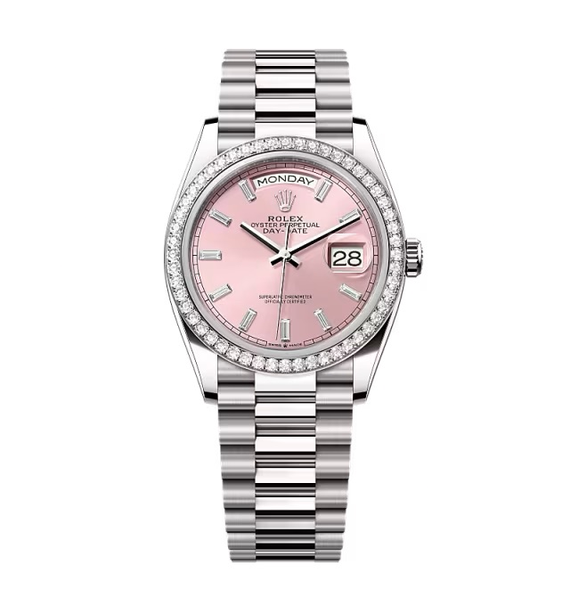 Rolex Day-Date rosafarbenes Zifferblatt mit Diamantbesatz 128349rbr-0053 36 mm – Superclone
