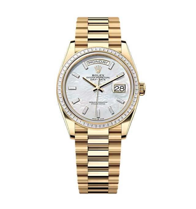 Rolex Day-Date Weißes Perlmutt Zifferblatt mit Diamantbesatz 128398tbr-0030 36 mm – Superclone
