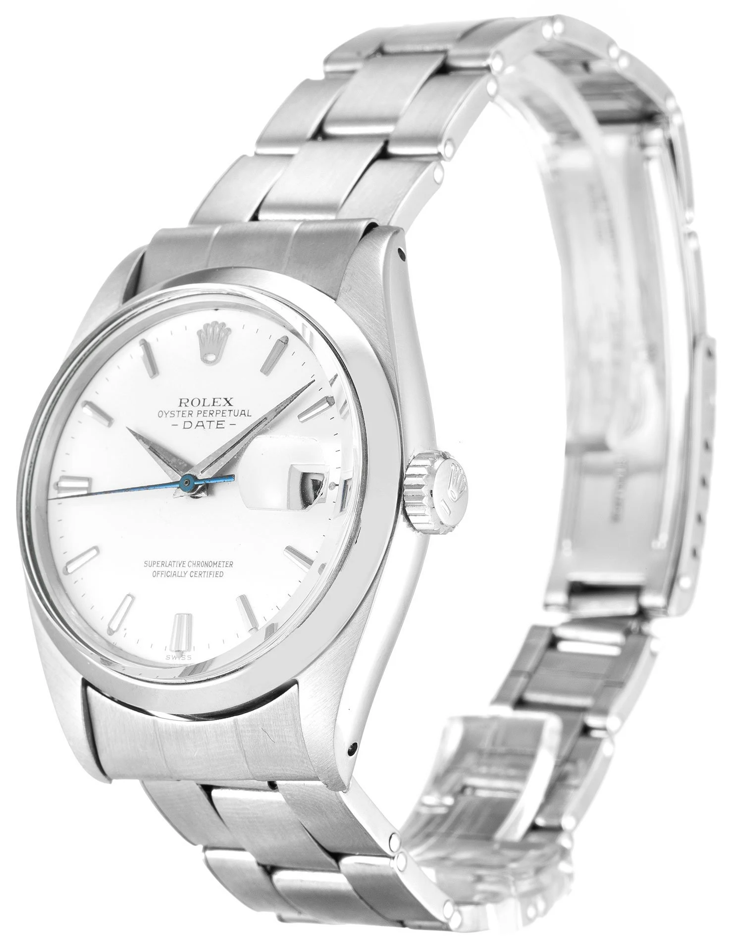 Oyster Perpetual Date silberfarbenes Zifferblatt 1500 Perspektivansicht