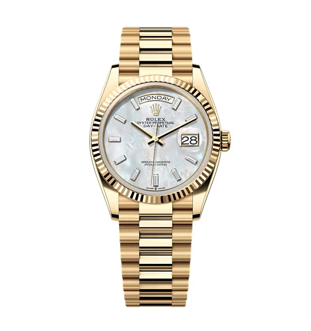 Rolex Day-Date Weißes Perlmutt Zifferblatt mit Diamantbesatz 128238-0123 36 mm – Superclone