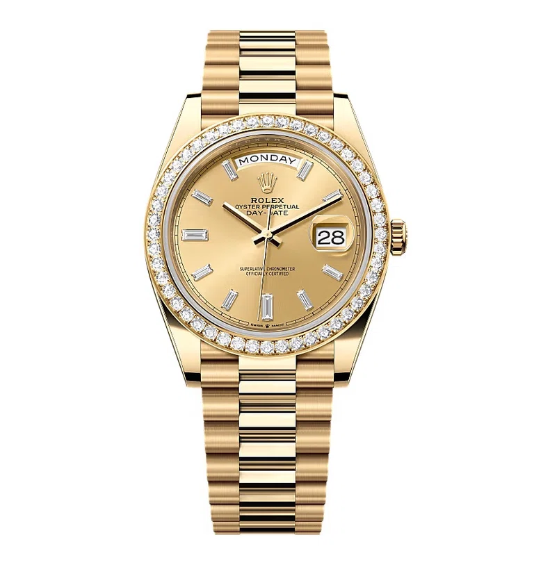 Rolex Day-Date champagnerfarbenes Zifferblatt mit Diamantbesatz 228348rbr-0002 40 mm – Superclone
