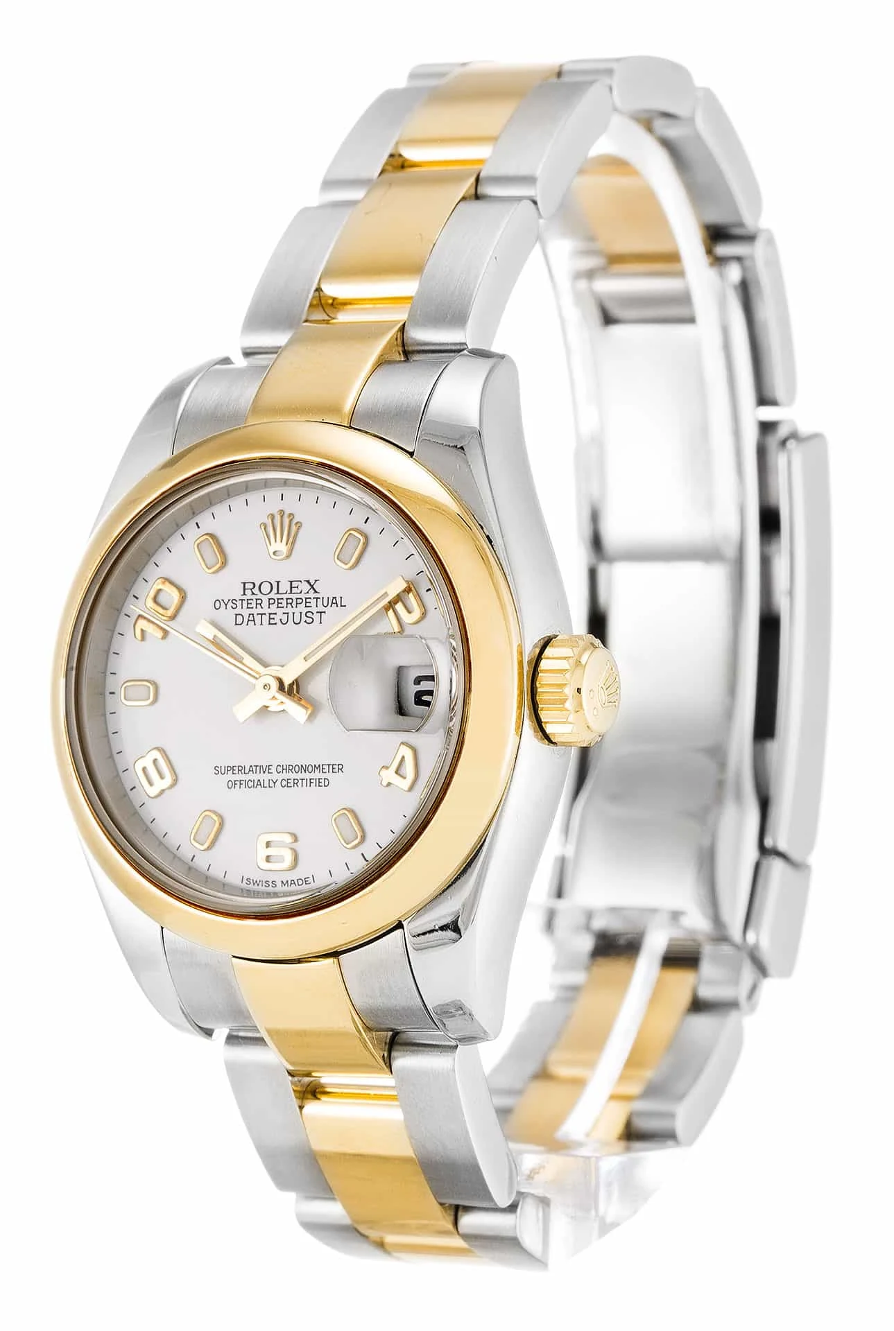 Lady-Datejust weißes Zifferblatt 179163 Perspektivansicht