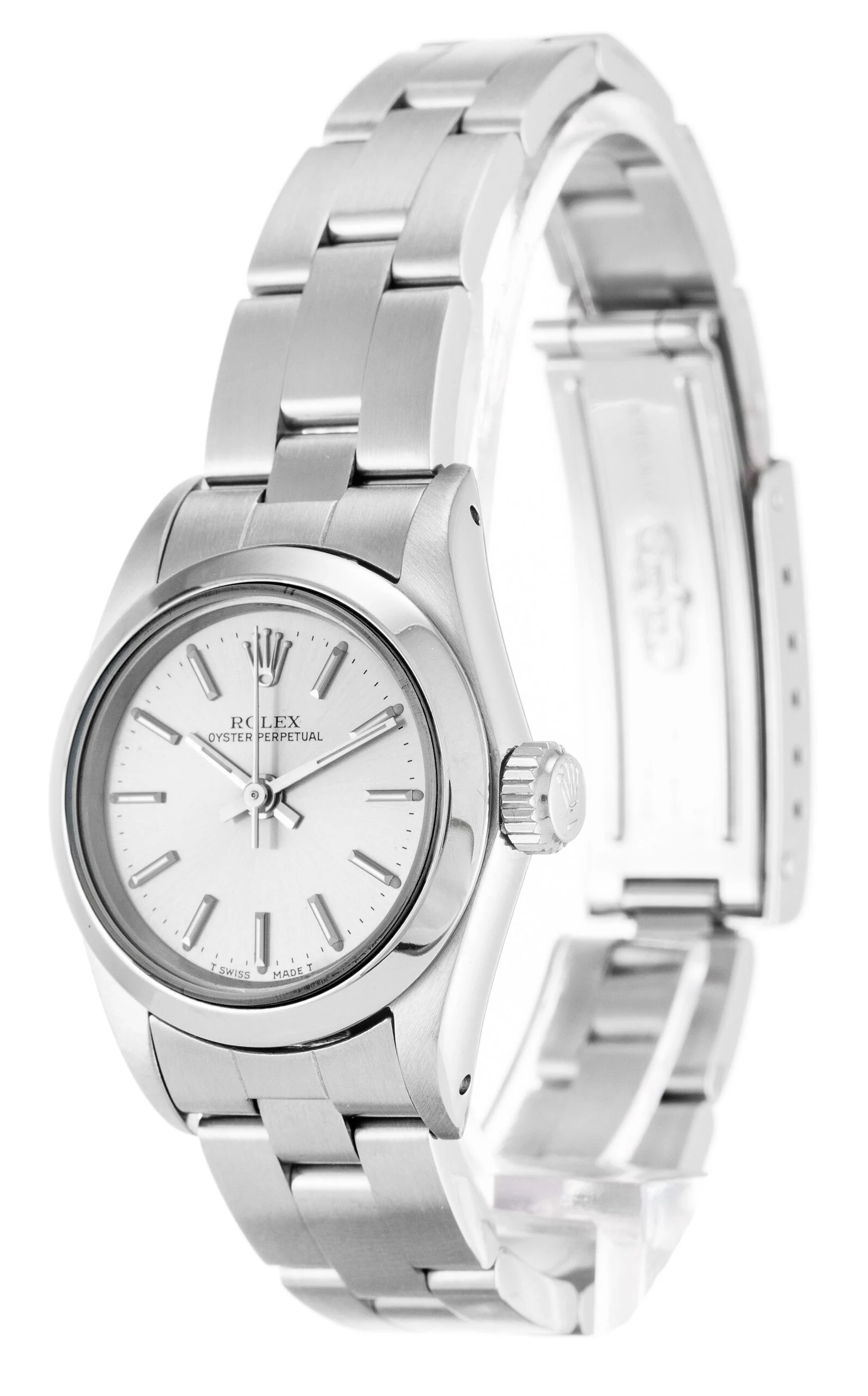 Oyster Perpetual Lady silberfarbenes Zifferblatt 67180 Perspektivansicht