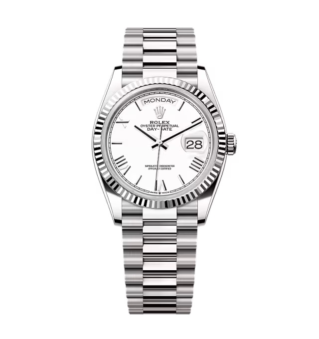 Rolex Day-Date weißes Zifferblatt 128239-0059 36 mm – Superclone