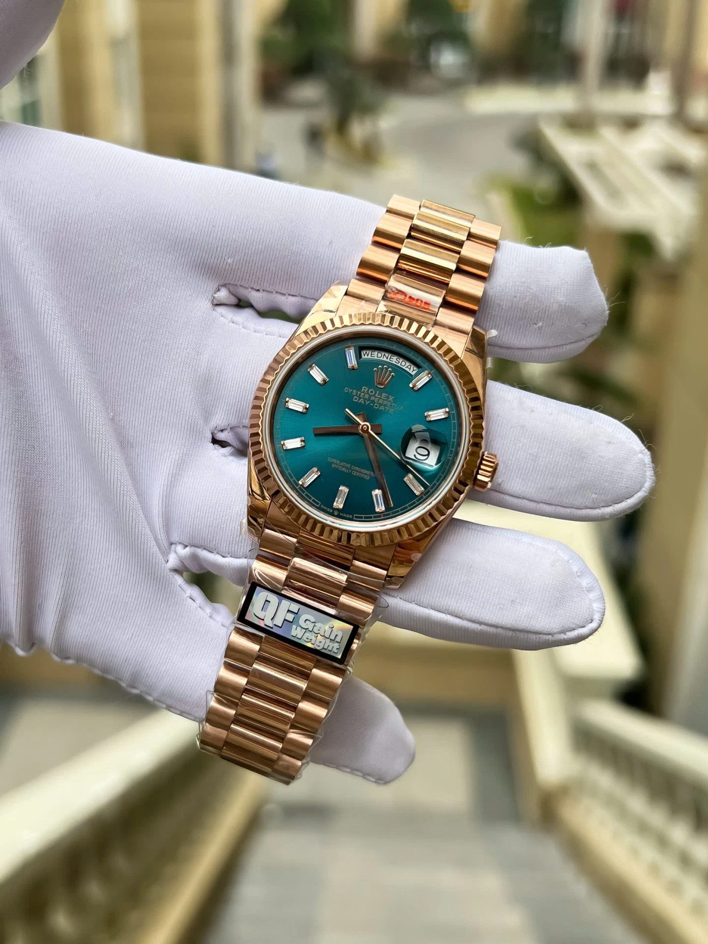 Rolex Day-Date Blaugrün Zifferblatt mit Diamantbesatz 128235-0085 36 mm – Superclone – Bild 3
