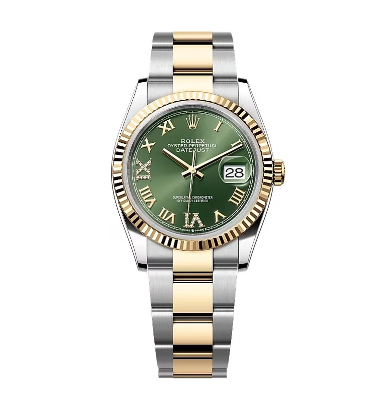 Rolex Datejust olivgrünes Zifferblatt mit römischen Indizes und Diamantbesatz 126233-0026 36 mm