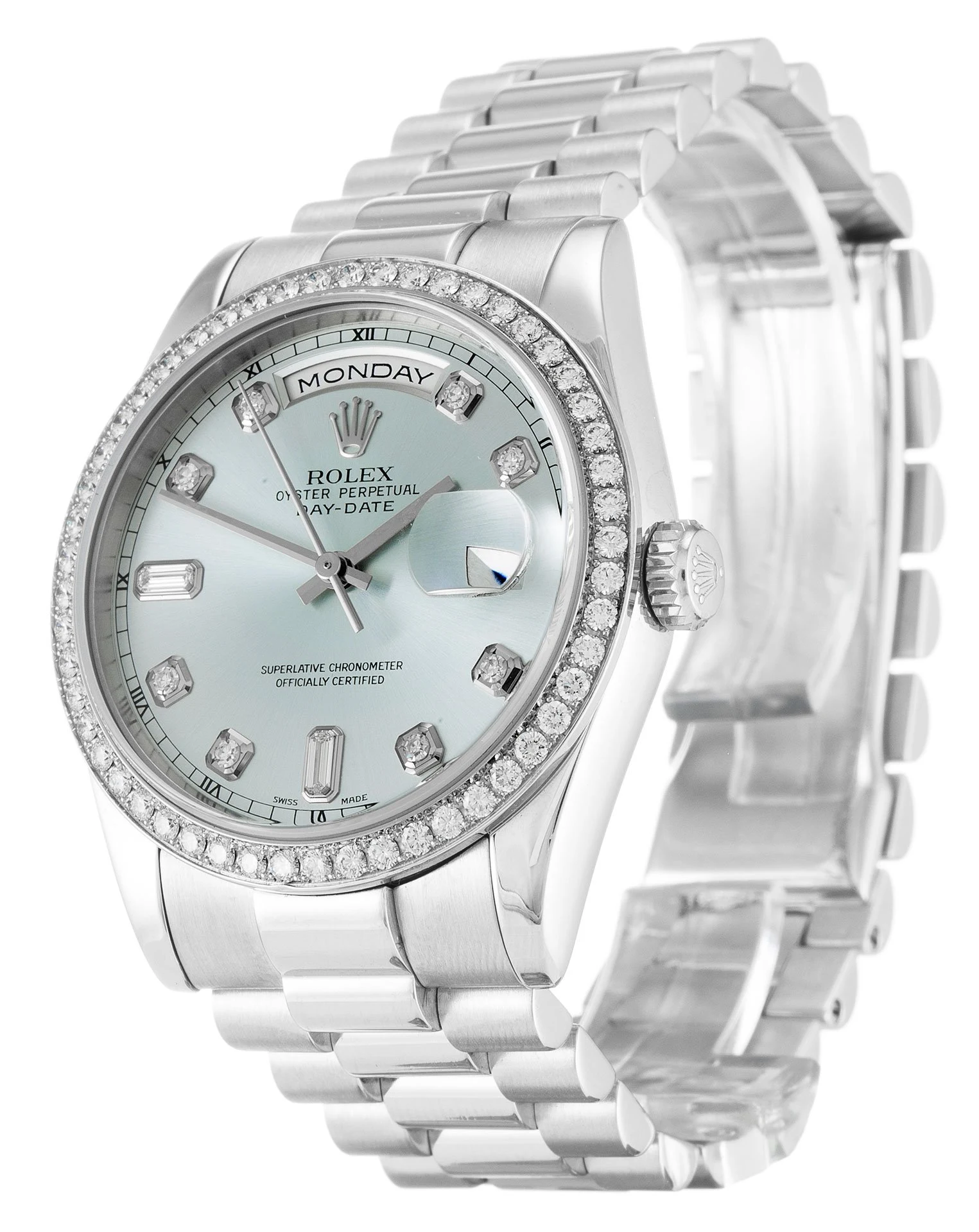 Day-Date blaues Zifferblatt 118346 Perspektivansicht