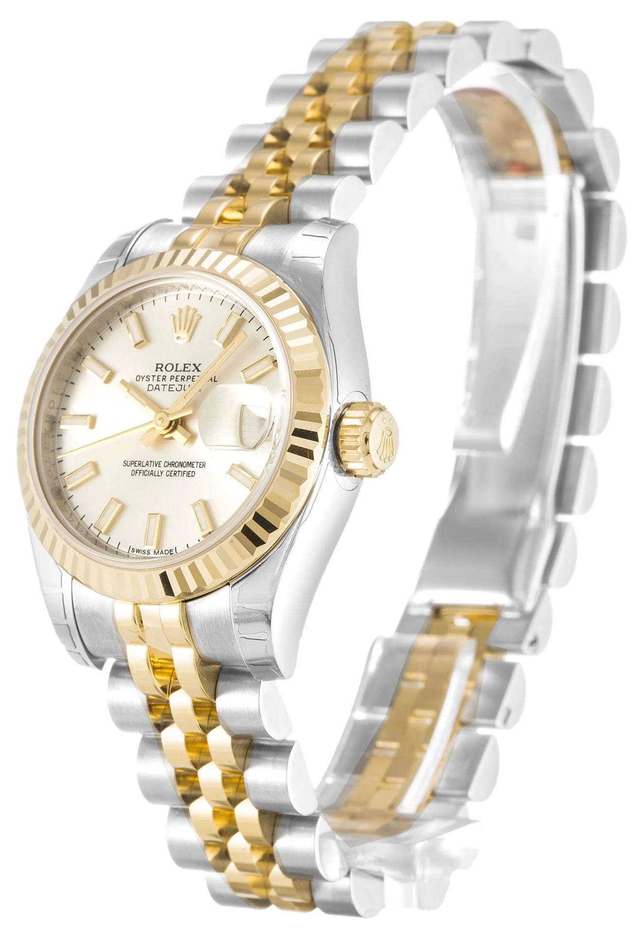 Lady-Datejust silberfarbenes Zifferblatt 179173-2 Schrägansicht