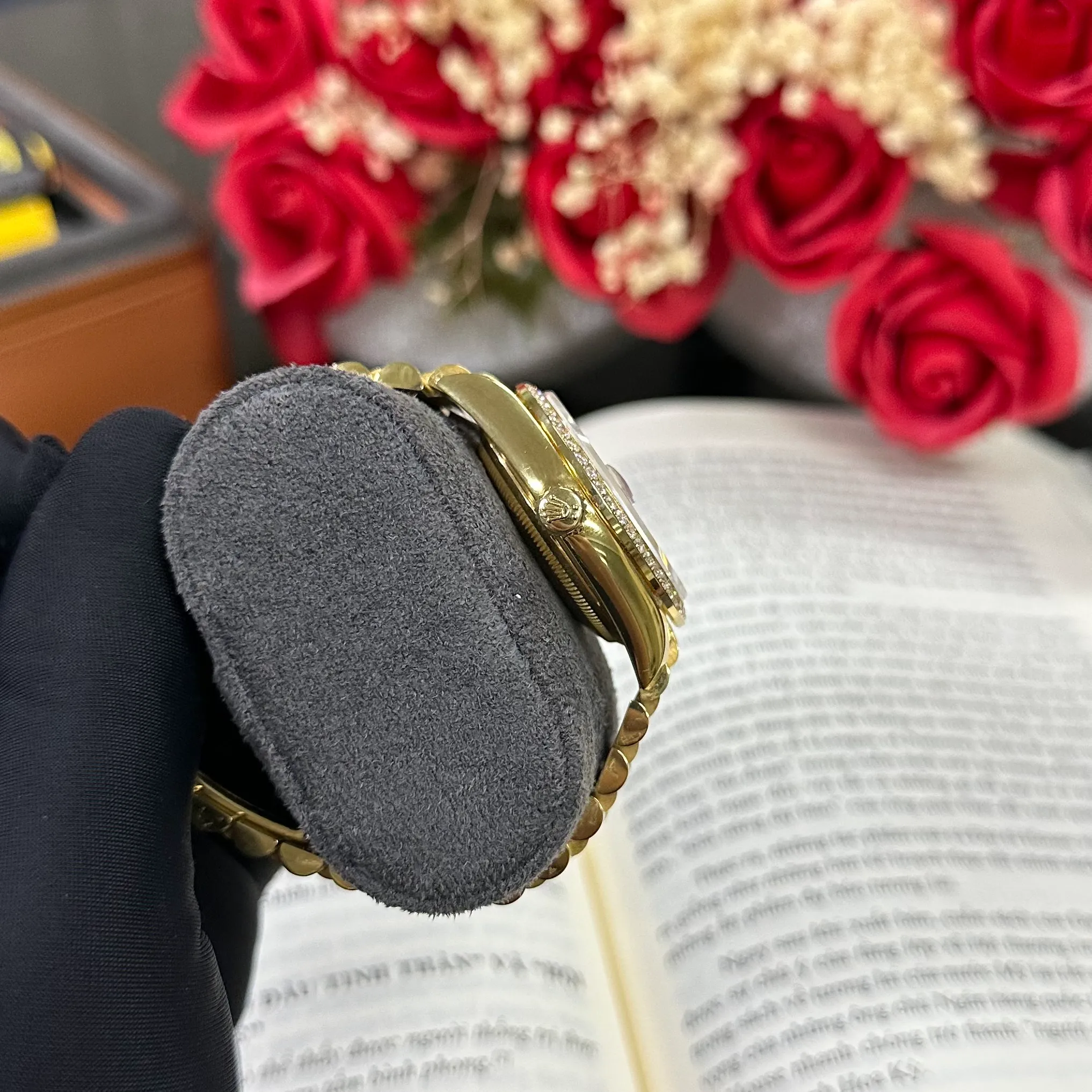 Day-Date weißes Zifferblatt mit Diamantbesatz Lünette Presidential Zifferblatt