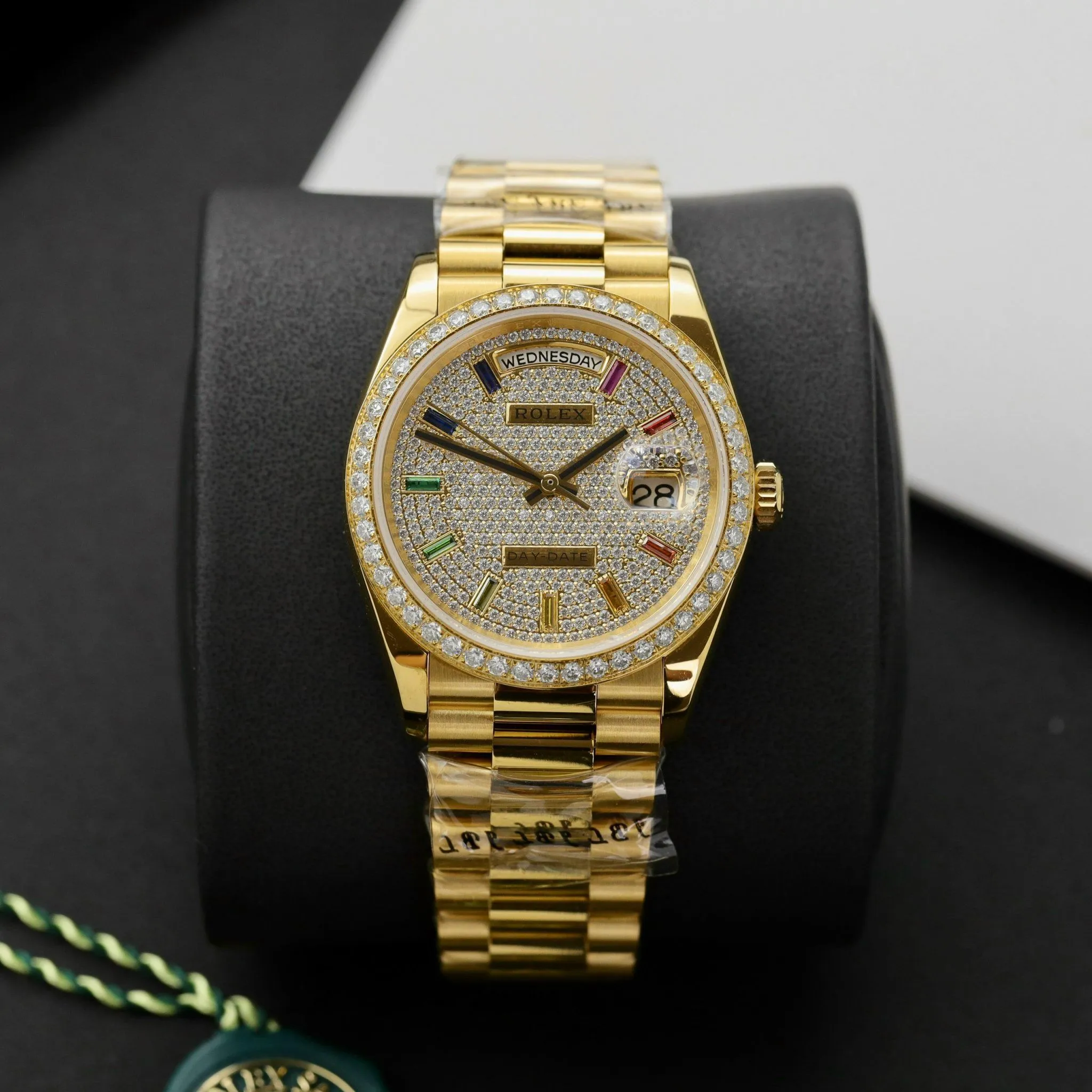 Day Date Zifferblatt mit Diamantbesatz mit Diamantbesatz Lünette Presidential Armband