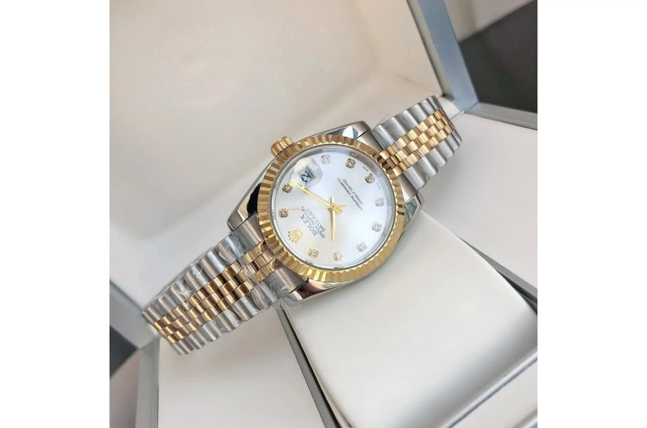 Datejust Roségold/Edelstahl Jubilee Silber/Diamantindizes Schrägansicht