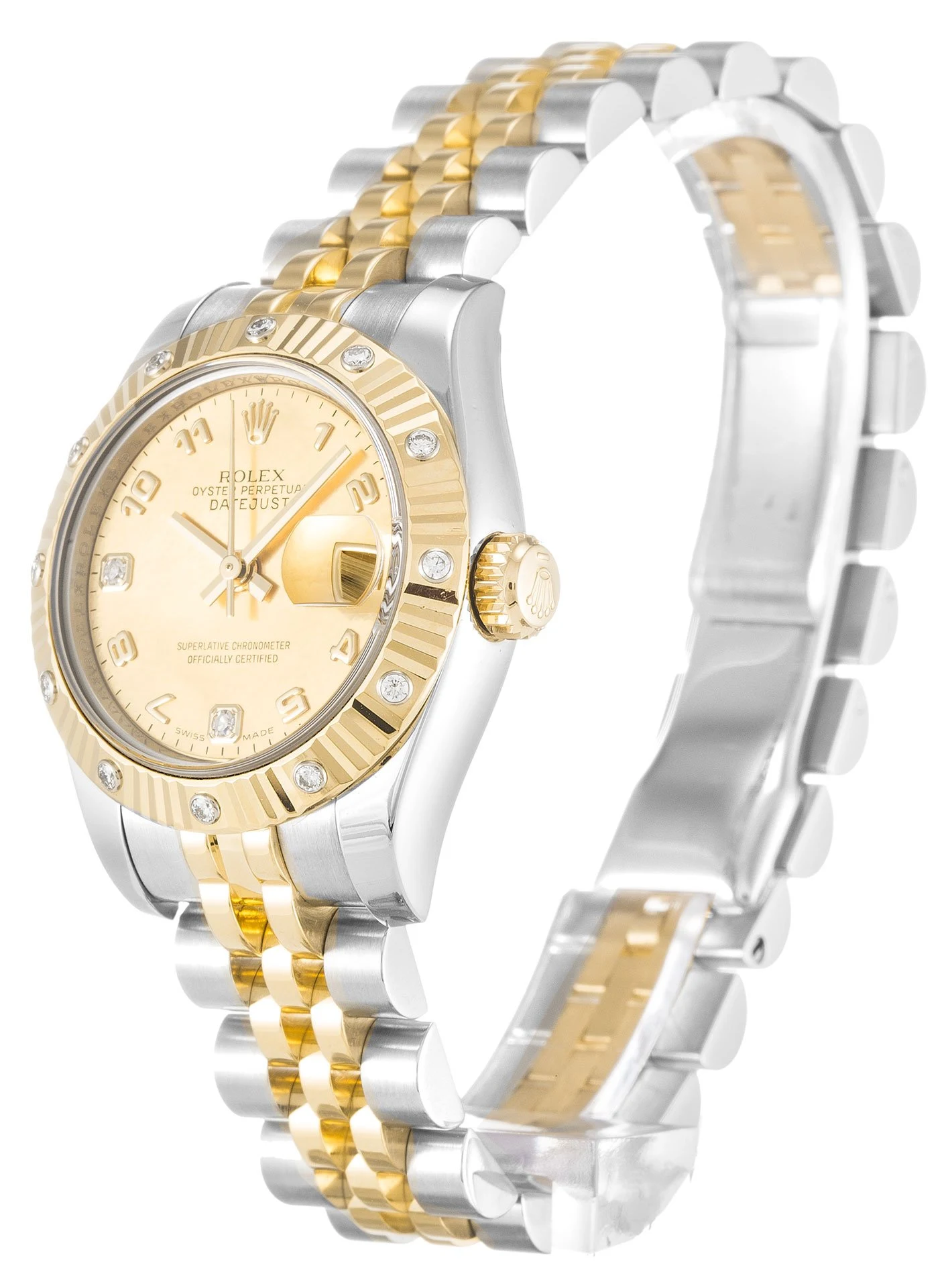 Lady-Datejust champagnerfarbenes Zifferblatt 179313 Perspektivansicht