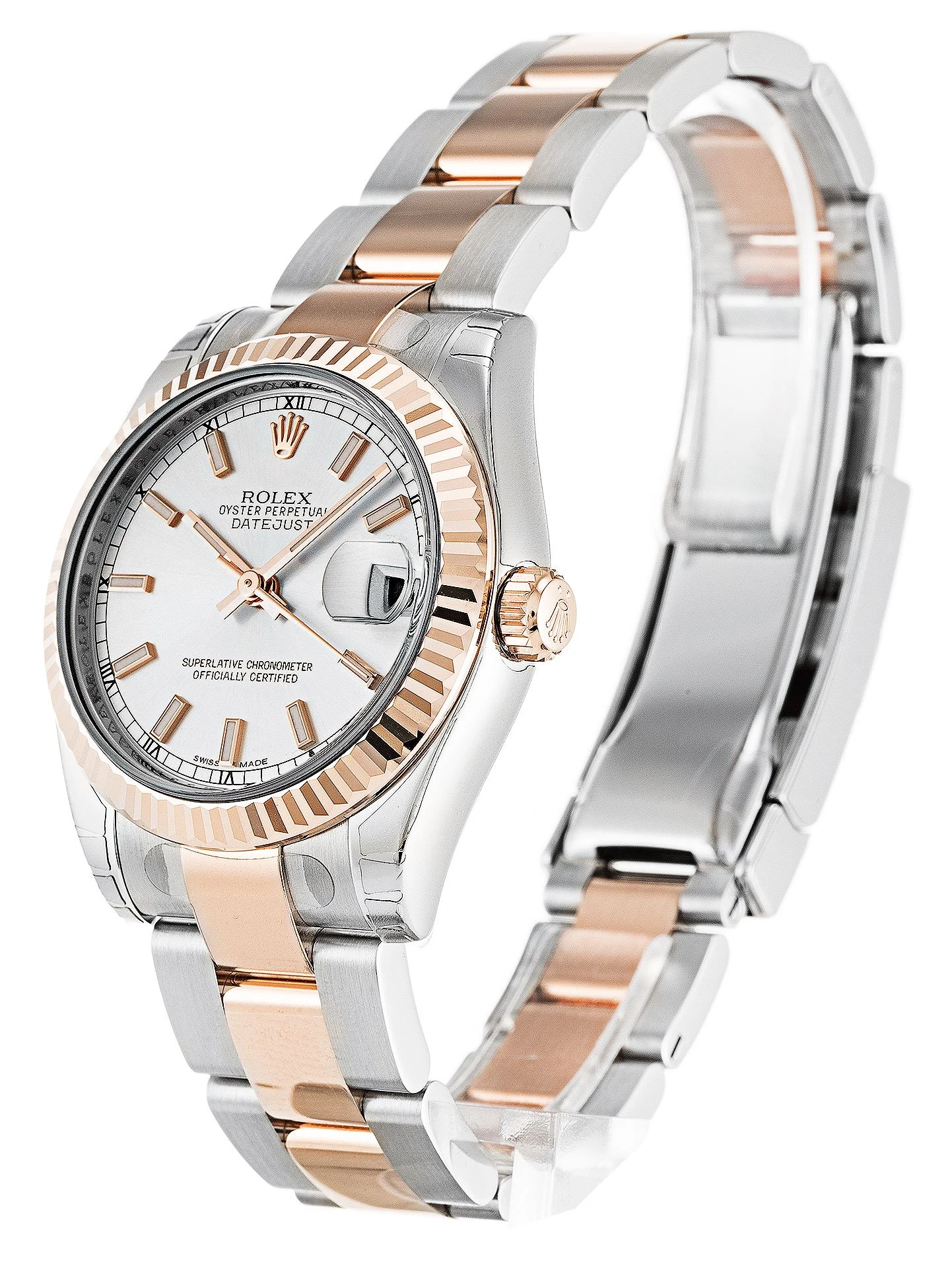 Datejust in mittlerer Größe silberfarbenes Zifferblatt 178271 Perspektivansicht