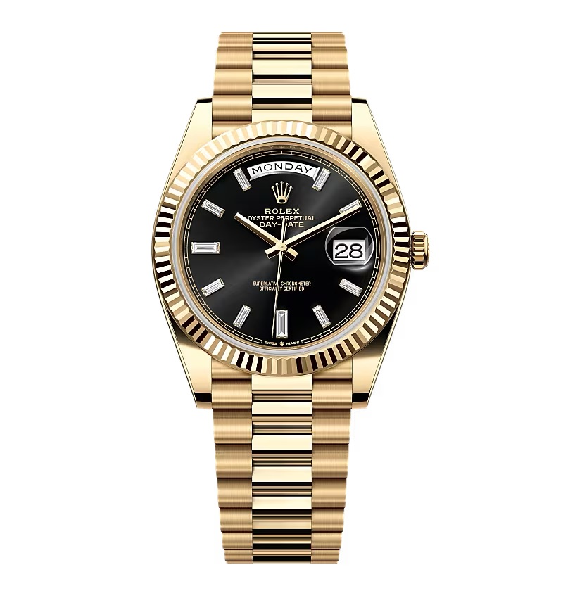 Rolex Day-Date intensivschwarzes Zifferblatt mit Diamantbesatz 228238-0004 40 mm – Superclone
