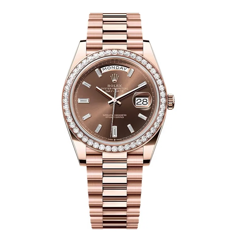 Rolex Day-Date schokoladenbraunes Zifferblatt mit Diamantbesatz 228345rbr-0006 40 mm – Superclone