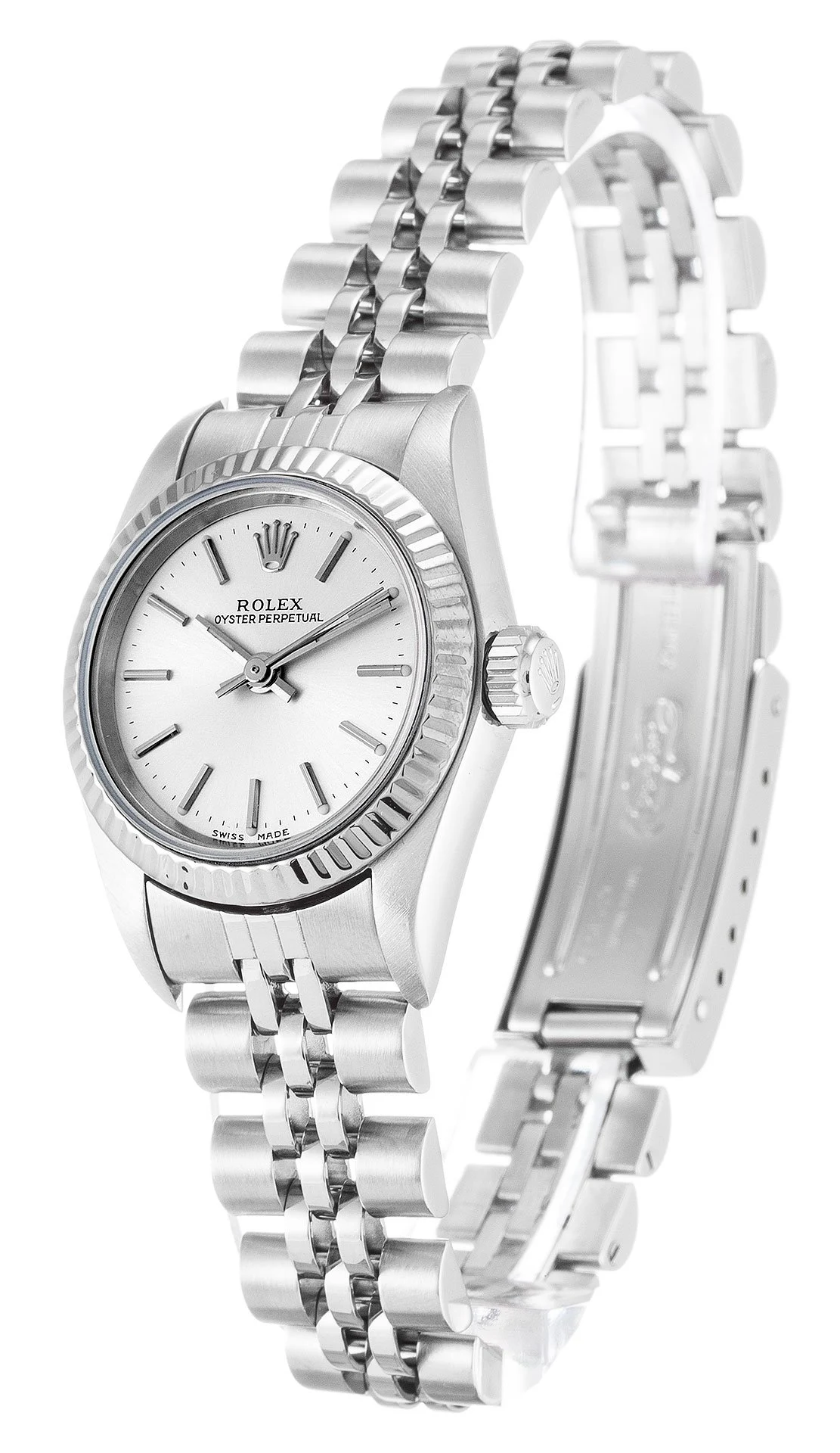 Oyster Perpetual Lady silberfarbenes Zifferblatt 67194 Perspektivansicht