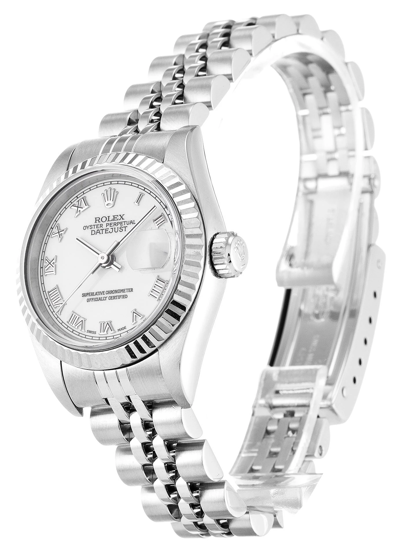 Lady-Datejust weißes Zifferblatt 79174 Perspektivansicht