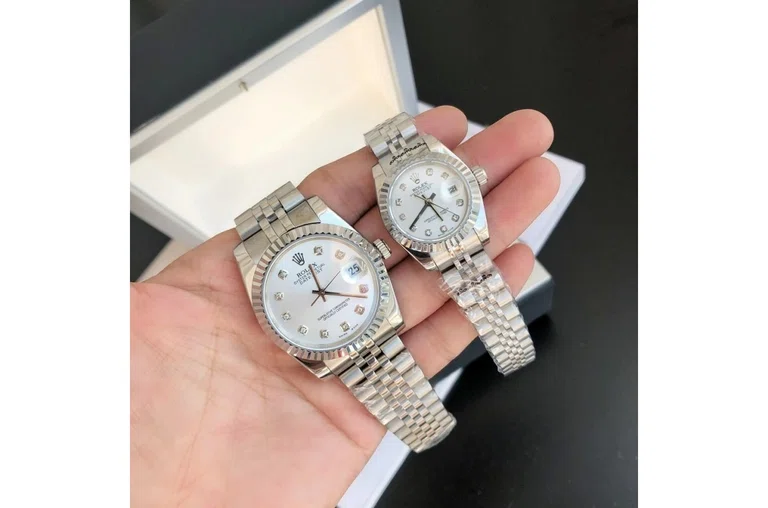 Datejust Edelstahl/Edelstahl Jubilee Silber/Diamantindizes