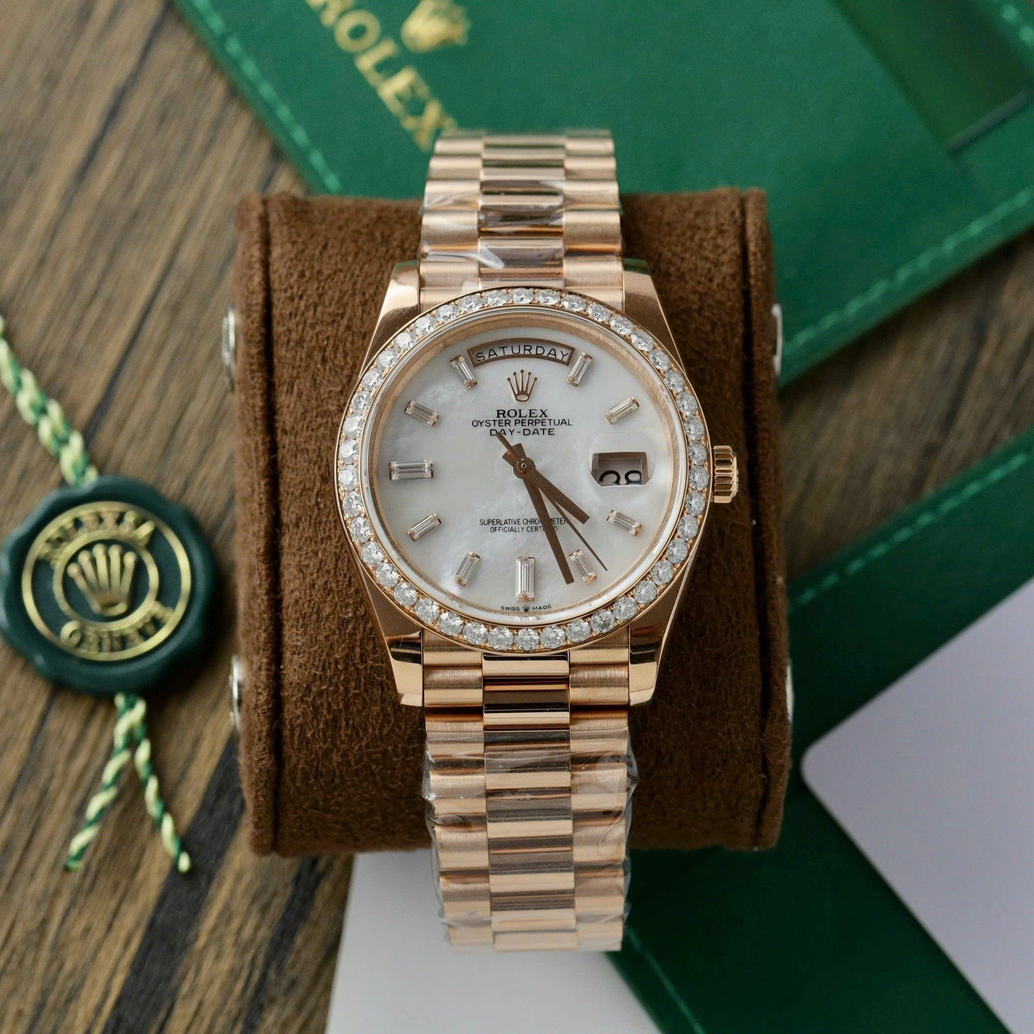 Day Date Pearl Zifferblatt mit Diamantbesatz Lünette Presidential Armband