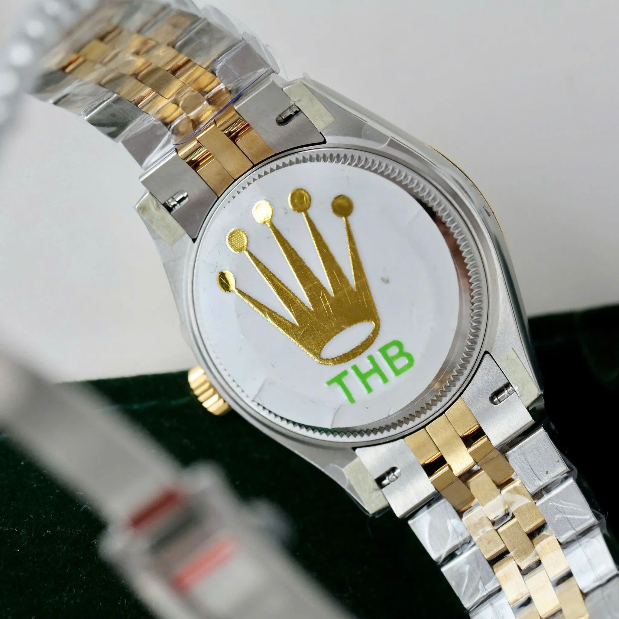 Datejust grünes Zifferblatt Geriffelt Lünette Jubilee Armband