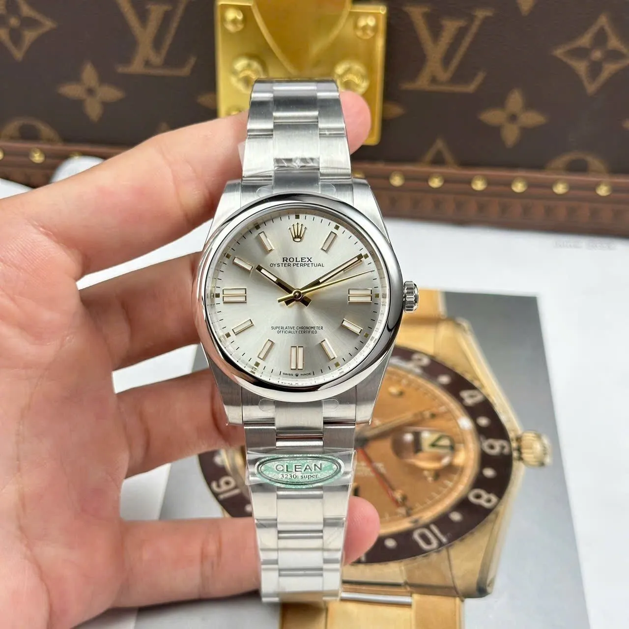 Oyster Perpetual silberfarbenes Zifferblatt Smooth Lünette Oyster Armband