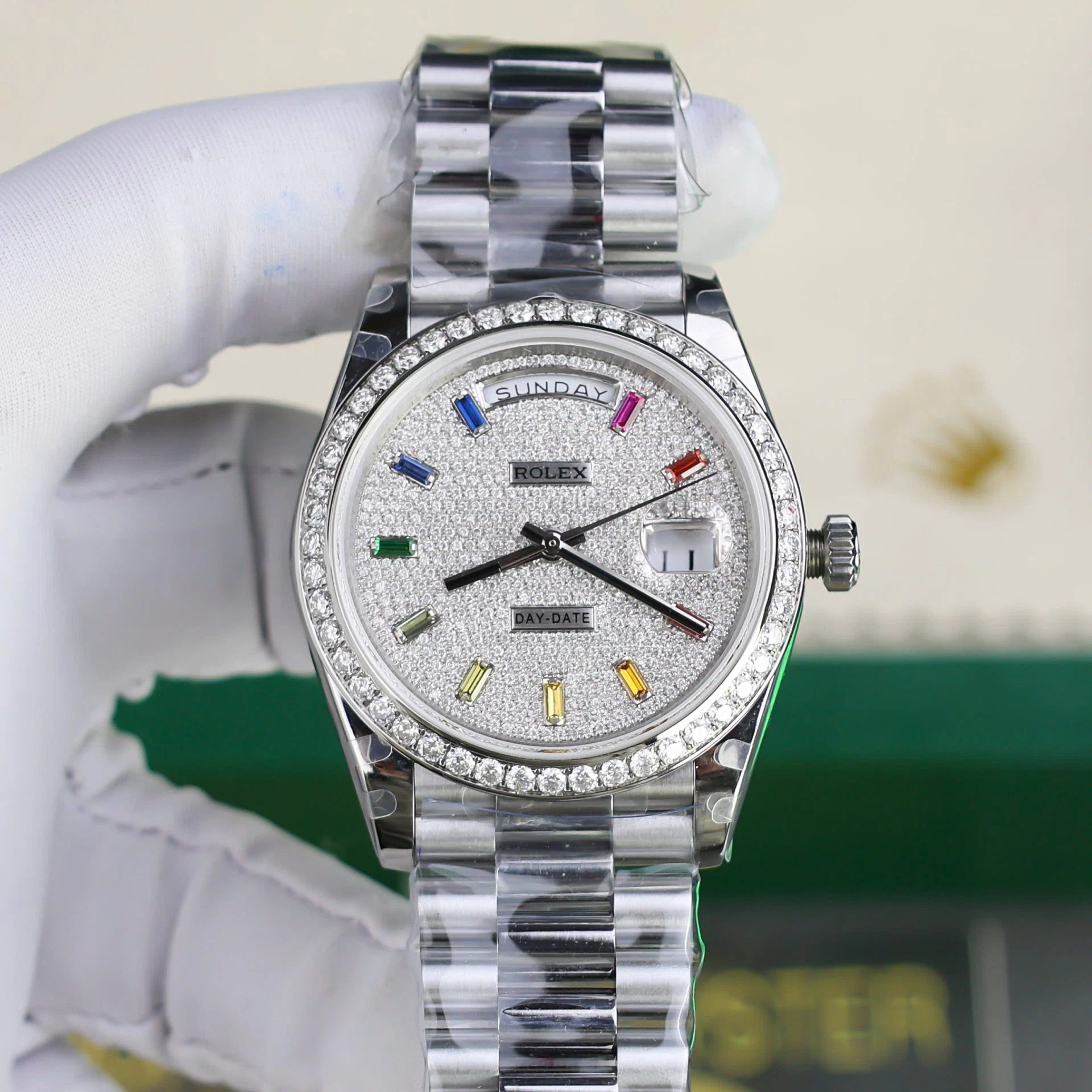 Rolex Day-Date mit Diamantbesatz-Pavé Zifferblatt 128349rbr-0006 36 mm – Superclone – Bild 4