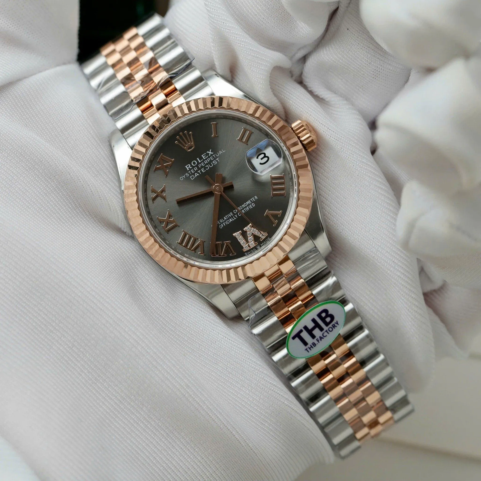 Datejust schiefergraues Zifferblatt Geriffelt Lünette Jubilee Armband