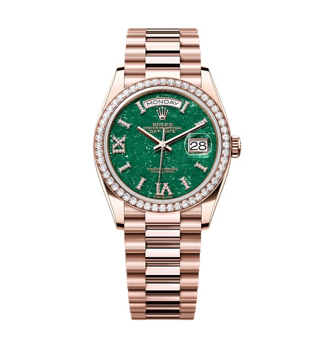 Rolex Day-Date Grüner Aventurin Zifferblatt mit Diamantbesatz 128345rbr-0068 36 mm – Superclone