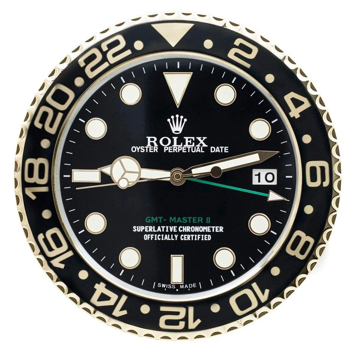 Wanduhr – GMT MASTER II Gold Schrägansicht